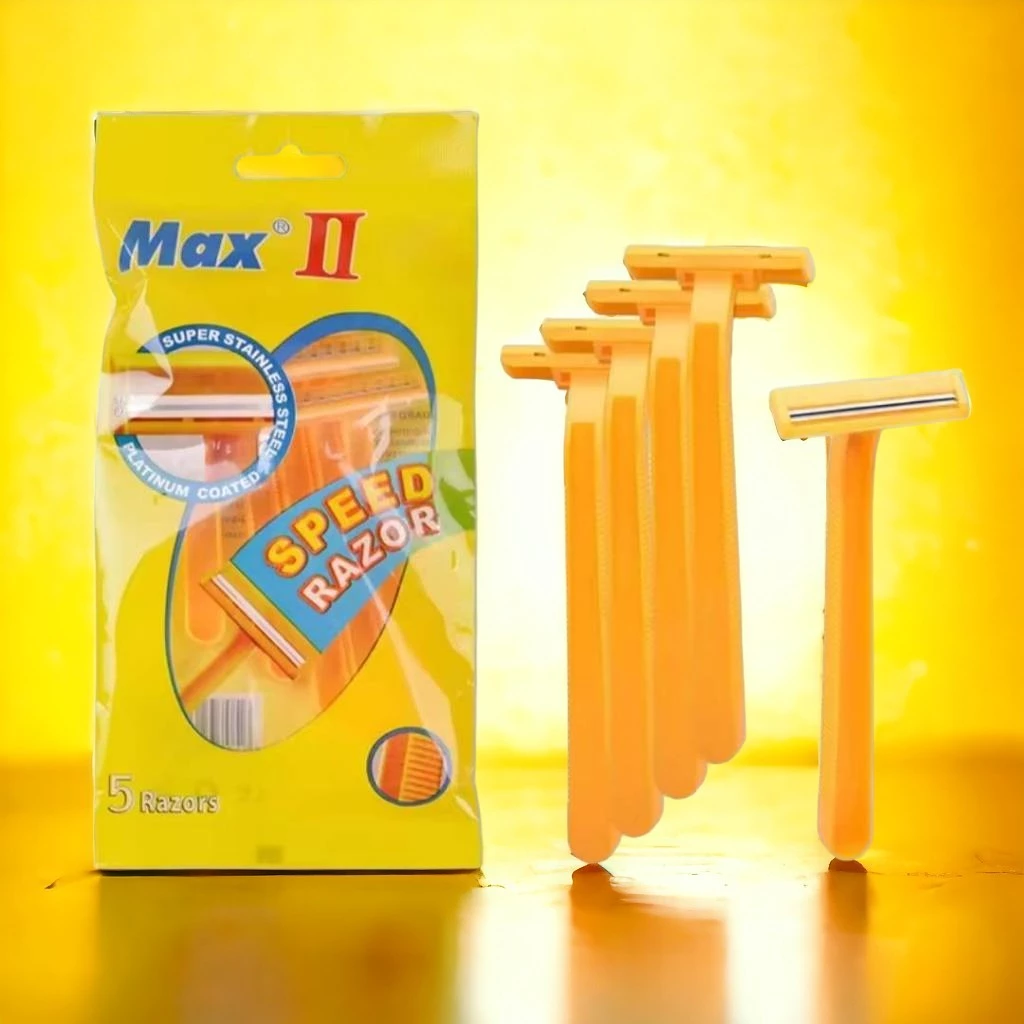 Max II มีดโกนหนวดด้ามเหลือง ใบมีด2ชั้น (แพ็ค 5 ชิ้น) มีดโกนหนวด ที่โกนหนวด HN-0016