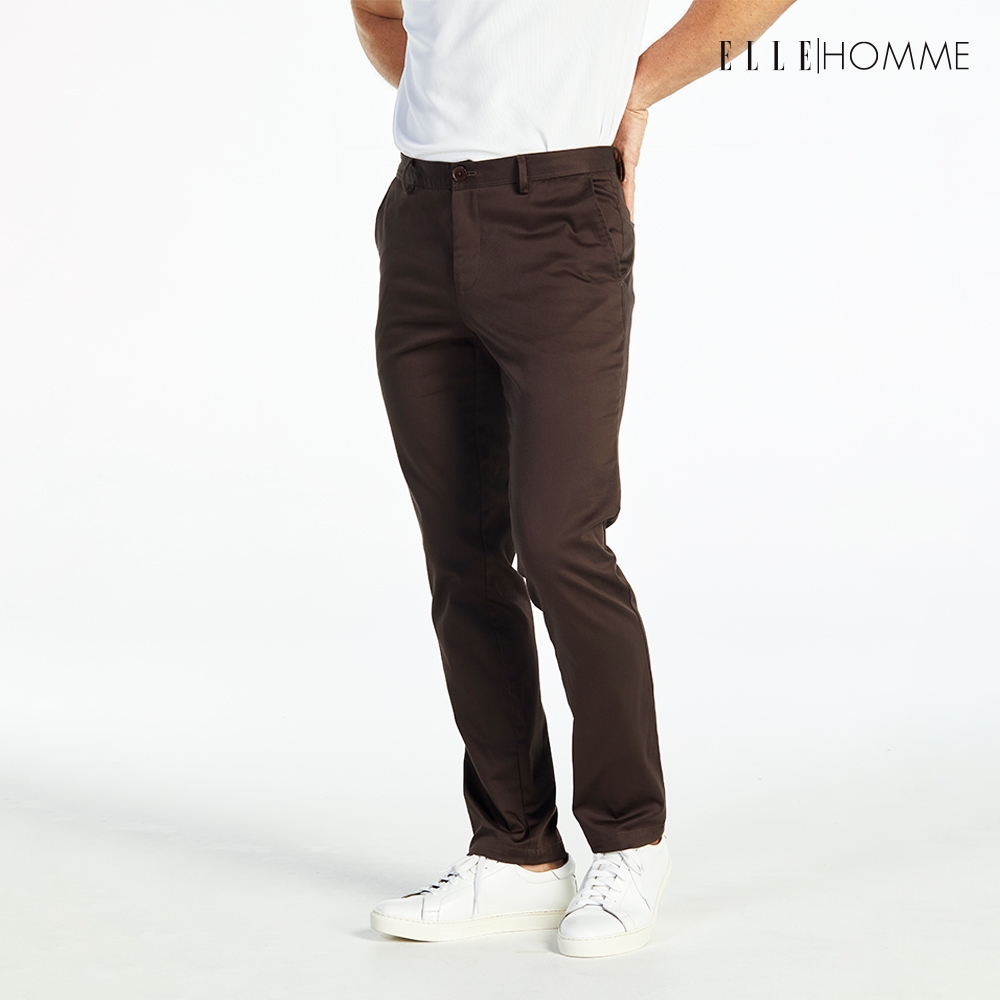 ELLE HOMME กางเกงชิโน่ ทรงสลิมฟิต ปักโลโก้ EH สีน้ำตาล W8L275 - รูปที่ 2