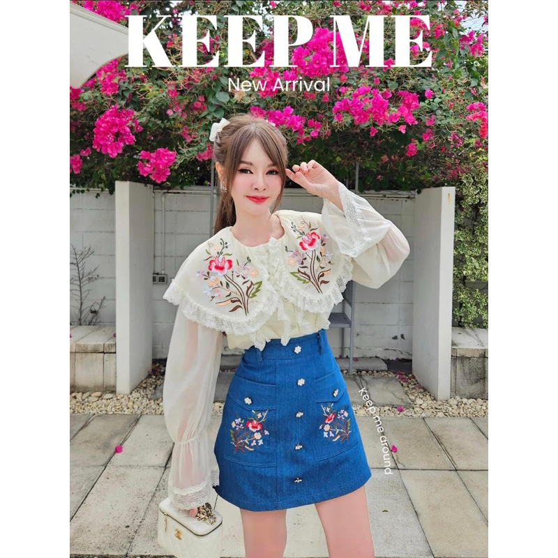 ชุดเซ็ต เสื้อปักลูกไม้+กระโปรง ไซส์S (มือ 1)งานป้าย Twinsshop พร้อมส่ง