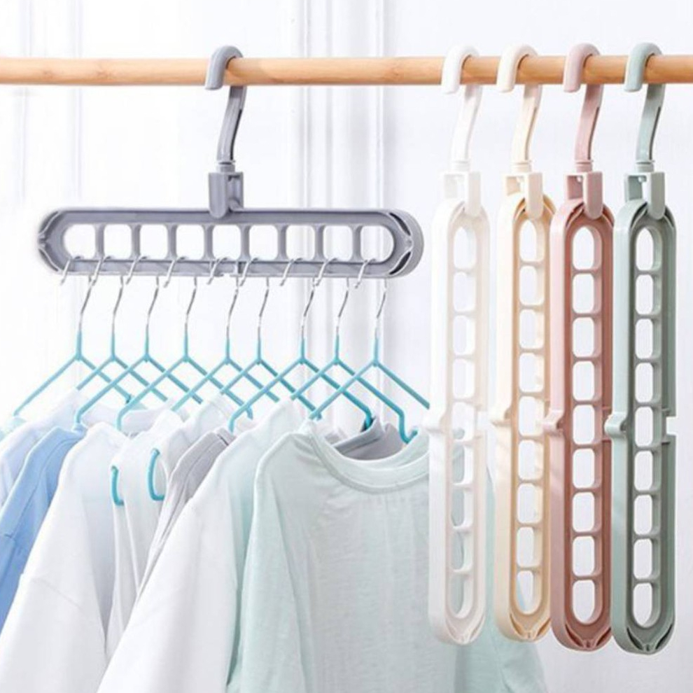 ไม้แขวนเสื้อ9หลุม มีให้เลือก 4 สี ไม้แขวนผ้า 9 in 1 หมุนได้ 360 องศา ประหยัดพื้นที่#D003