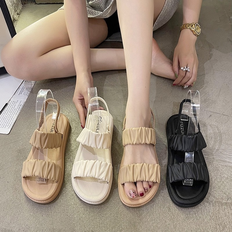พร้อมส่งจากไทย 【1588-2】รองเท้าแตะรัดส้น3สีผู้หญิงนุ่มนิ่มสบายเท้ากันลื่นสีพื้นเบสิคใส่ง่ายเท้าดูสวย
