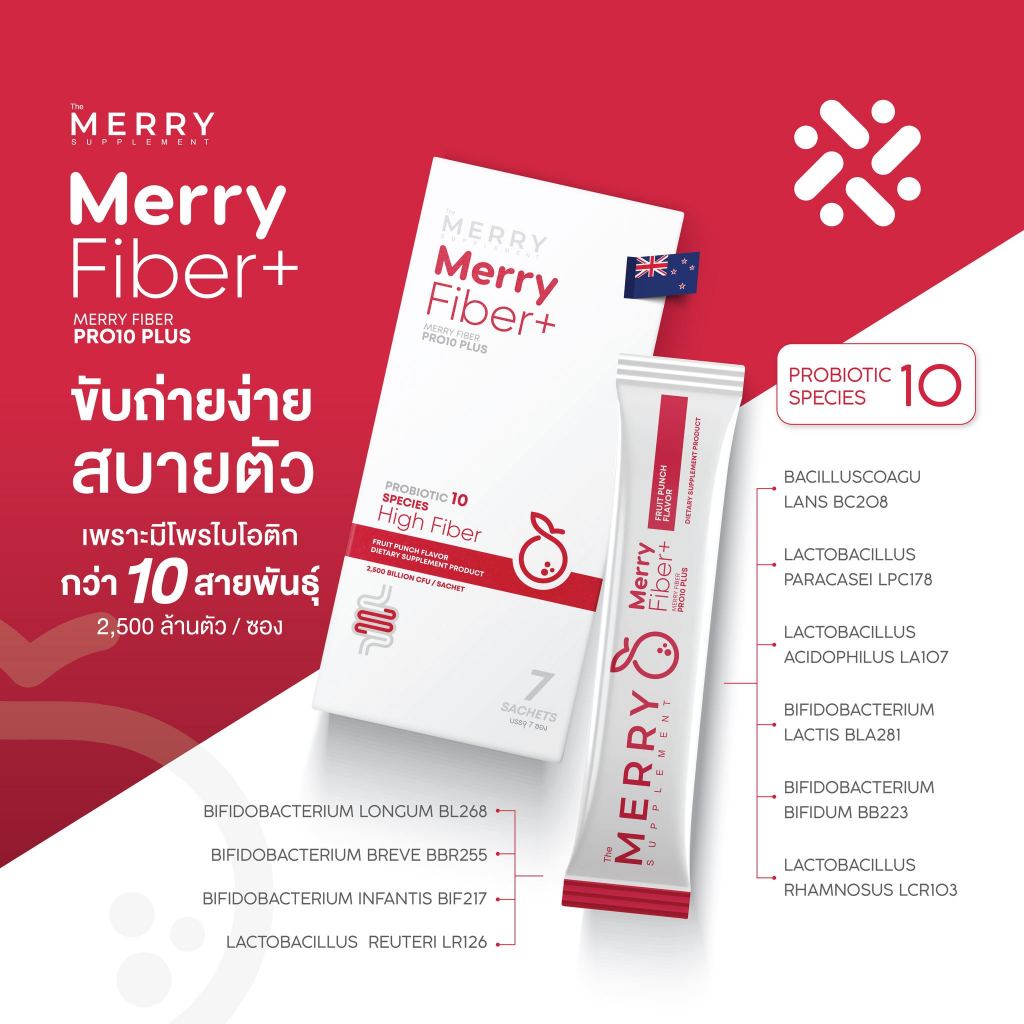 Merry Fiber Pro10 Plus (7 ซอง) ไฟเบอร์ โปร 10 ผิวพรรณสดใส ปรับสมดุลลำใส้