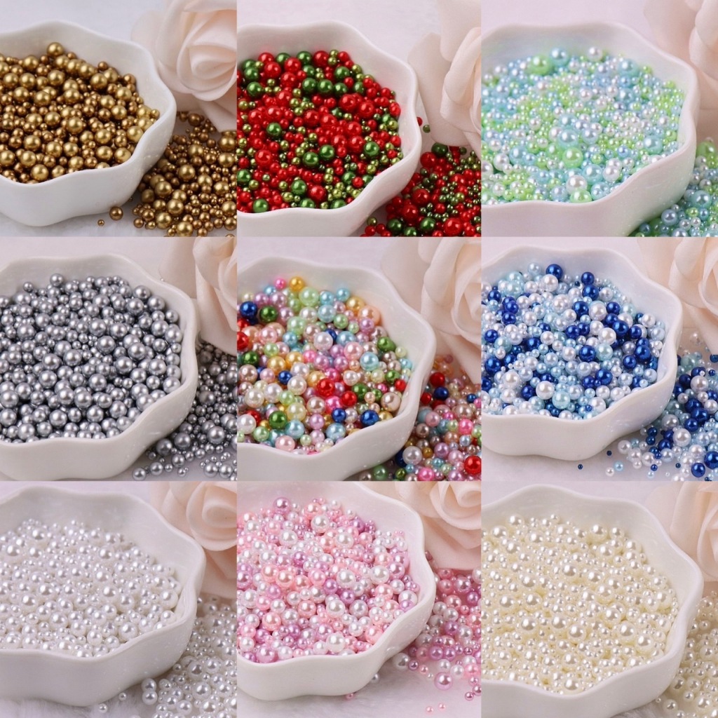 ลูกปัดมุก ABS ไม่มีรู คละสี คละขนาด 3-8 mm สำหรับตกแต่งชิ้นงานเครื่องประดับ DIY 17g