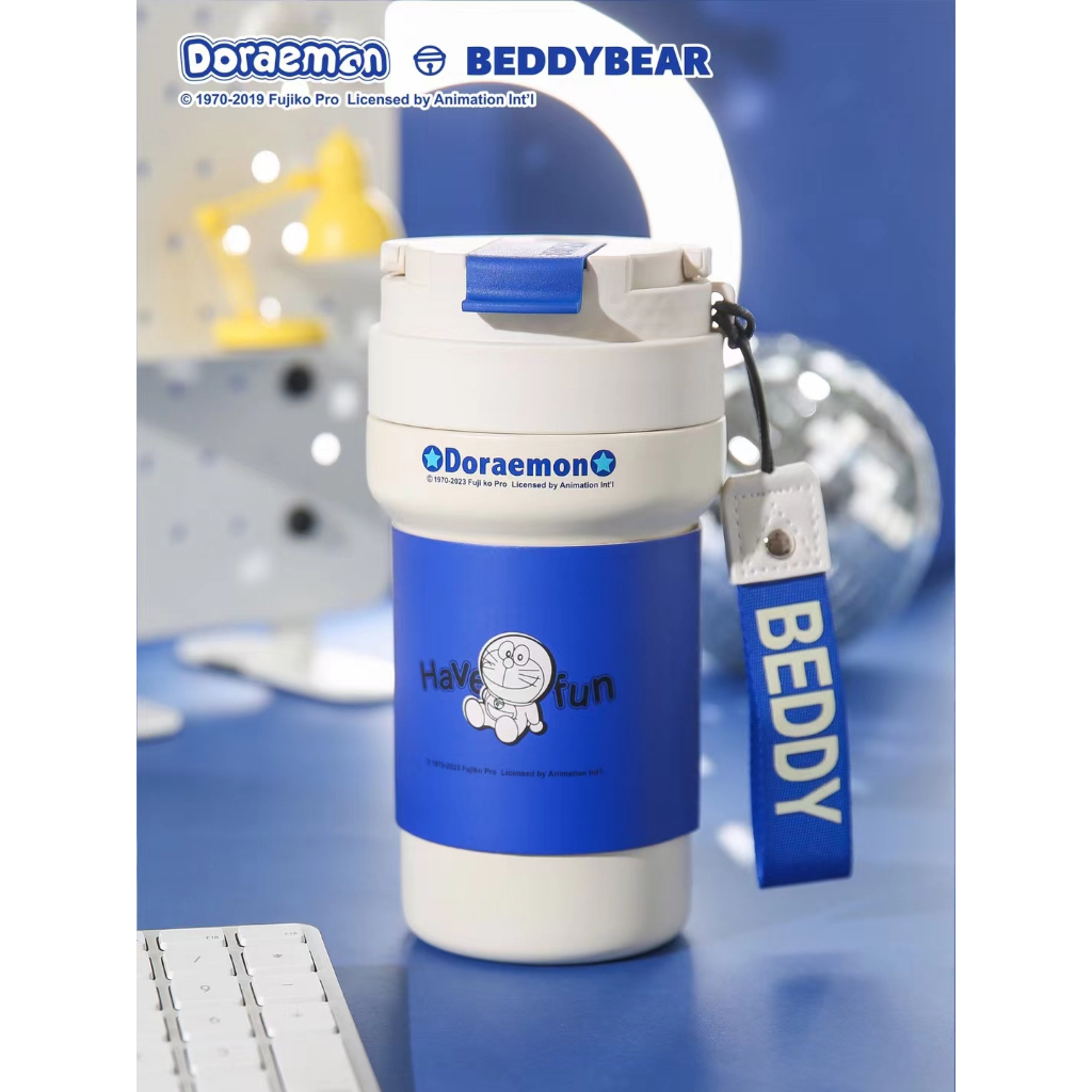 BeddyBearXDoreamon กระติกน้ำสูญญากาศ 2IN1 ใช้งานได้ 2 แบบ ยกดื่มหรือหลอดดูด เก็บอุณหภูมิ ร้อน/เย็น BBA010-008D 520 ml