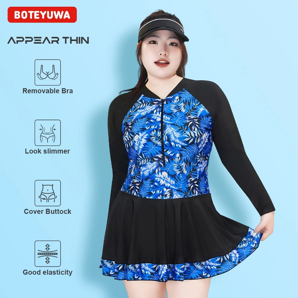 BIG Size ชุดว่ายน้ำสาวไซส์ใหญ่ชุดว่ายน้ำป้องกันยูวี ชุดว่ายน้ำแขนยาว ชุดว่ายน้ำวันพีช รุ่น D3983