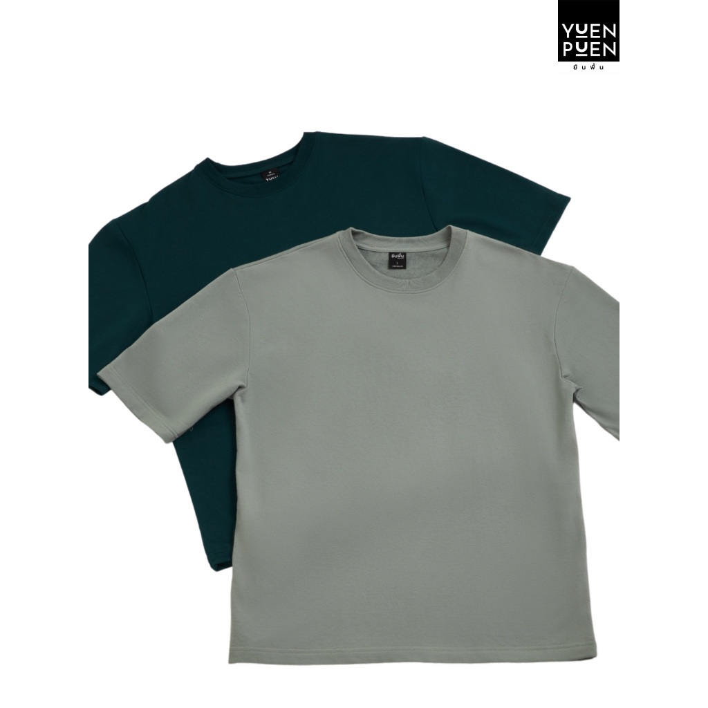 YuenPuen (ซื้อเป็นเซตถูกกว่า) 1 เซต 2 ตัว เสื้อยืดยืนพื้น Oversize สีมัทฉะ สีฟอร์เรส ไม่ยืด ไม่ย้วย