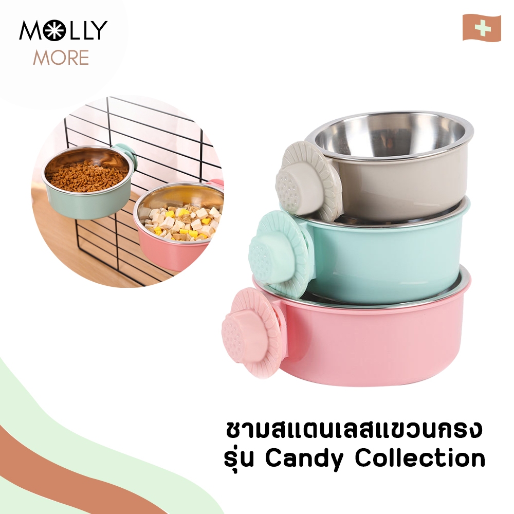 MOLLY  ชามสแตนเลสแขวนกรง  รุ่น Candy Collection ชามสแตนเลส หลากสี ชามแขวนกรง ถอดออกได้ ชามอาหารสุนัข