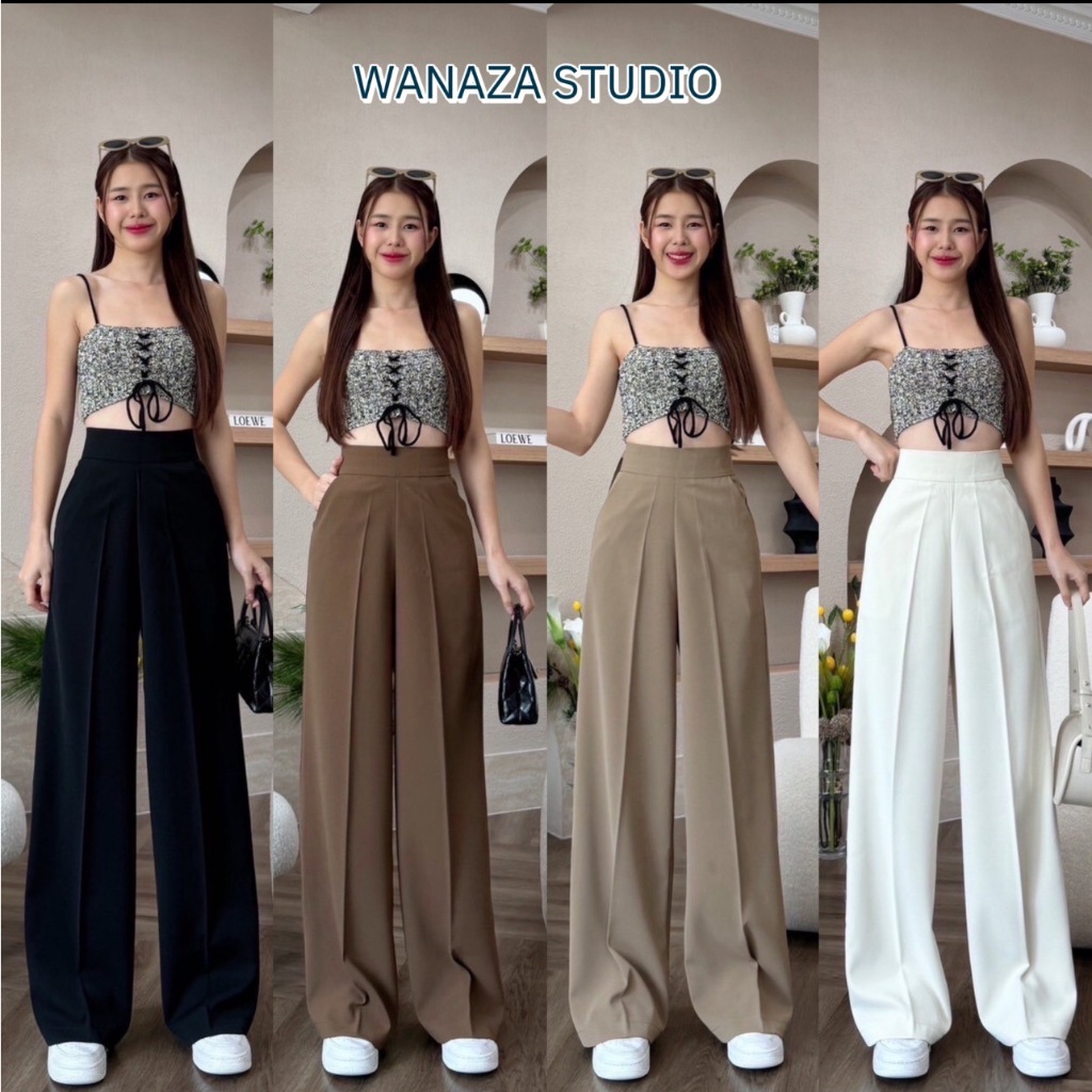 WT11 รุ่น Linly Pants ซิปด้านหลัง เอวสูงปรี๊ด (ผ้าลินลี่พรีเมี่ยม) กางเกงขากระบอก กลาง กางเกงเอวสูง ผู้หญิง ใส่ทำงาน