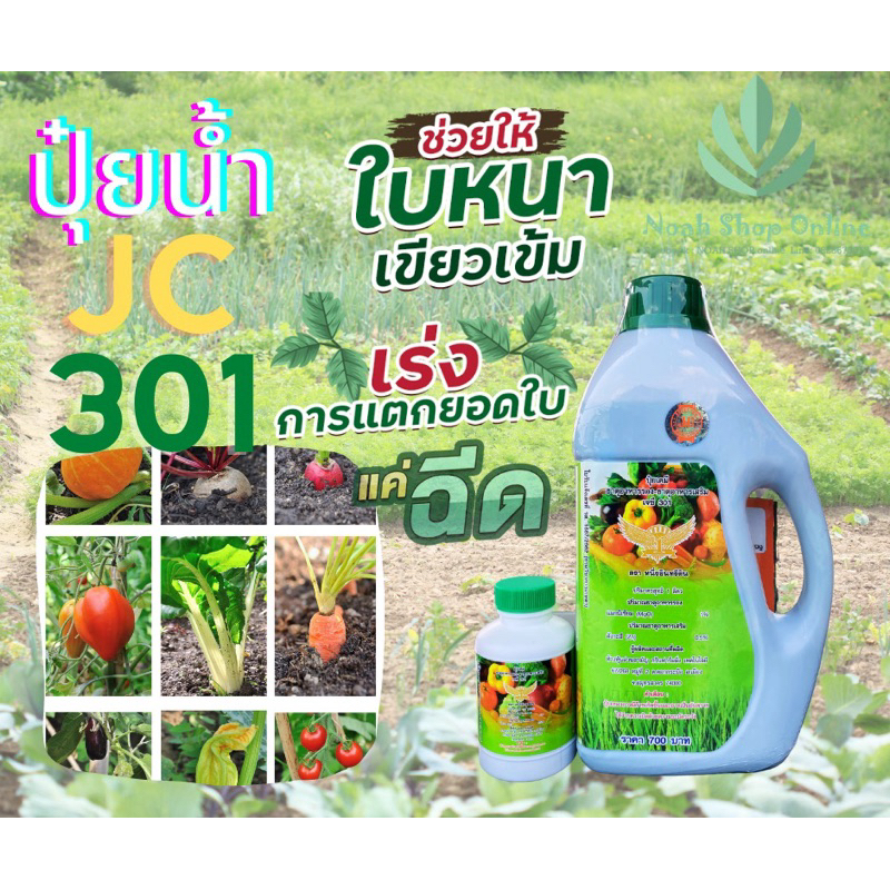 JC 301 ปุ๋ยน้ำ เจซี301 เร่งเขียว เร่งโต แตกยอดเร็ว (โนอาห์เจริญการเกษตร) พืชโตเร็ว มี 2 ขนาด