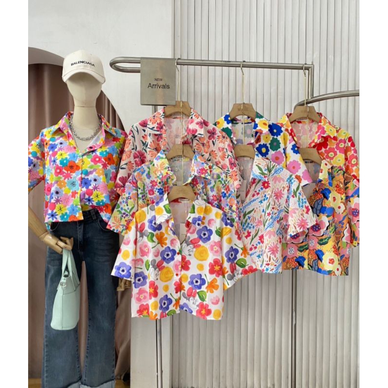 พร้อมส่ง เสื้อคอปกแขนลายดอกสีสันสดใสกระดุมหน้างานผ้าดี๊ดีใส่สวยต้อนรับซัมเมอร์งานป้ายMT. MATINEE Basic