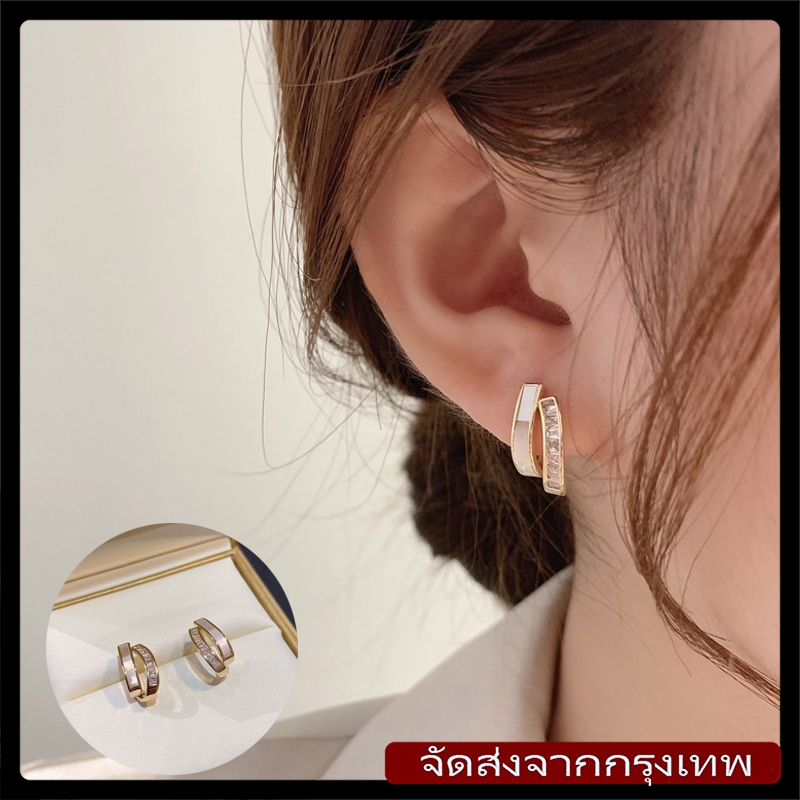 [จัดส่งรวดเร็ว]ต่างหูระดับไฮเอนด์แฟชั่นเกาหลี ต่างหูครึ่งแหวนหินเปลือกหอยของผู้หญิงใหม่ ทันสมัยและเรียบง่าย วรรณกรรมและศ