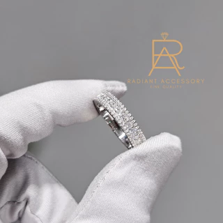 แหวนเงินแท้ แหวนแถว 3 ชั้น ฝังเพชร Moissanite ชุบทองคำขาว ดีไซน์หรูหรา