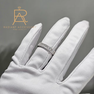 แหวนเงินแท้ แหวนแถว 3 ชั้น ฝังเพชร Moissanite ชุบทองคำขาว ดีไซน์หรูหรา