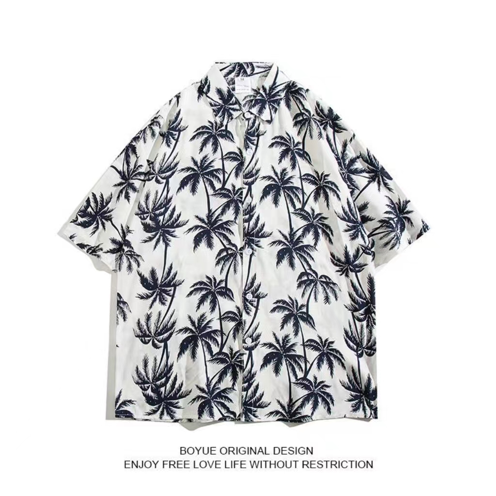 เสื้อเชิ้ตแขนสั้นผู้ชาย เสื้อเชิ้ตฮาวาย ลายดอกไม้ สไตล์เกาหลี เสื้อเชิ้ตฮาวายสำหรับผู้ชาย ผ้านิ่มใส่สบายT-93