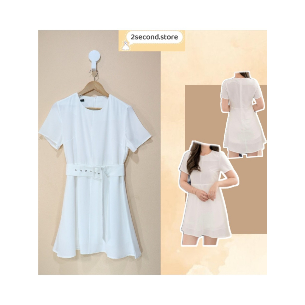 ส่งต่อ pastel secret- dress เดรสสั้น ชุดทำงาน สีขาว แถมสายคาดเอว size M (พร้อมส่ง)