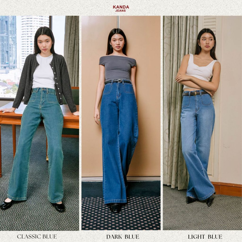 KANDA JEANS : Keera blue jeans กางเกงยีนส์เอวสูงทรงขากระบอกตรง