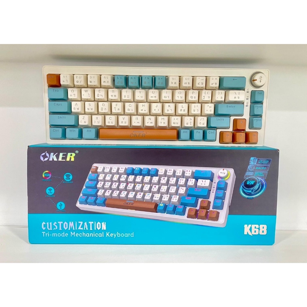คีย์บอร์ดเกมมิ่ง OKER K68 Machanical Keyboard  3 connect : 2.4G/ bootooth/ USB C