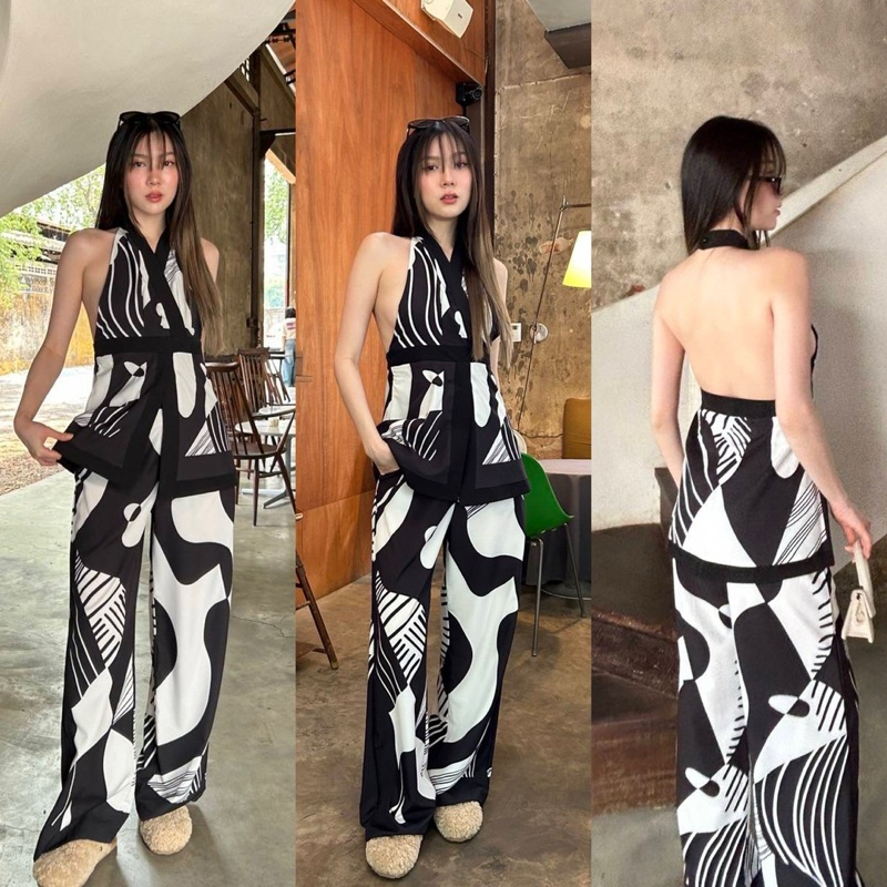 ชุดเซ็ทผ้าพื้นพิมพ์ลาย ป้าย Tshop