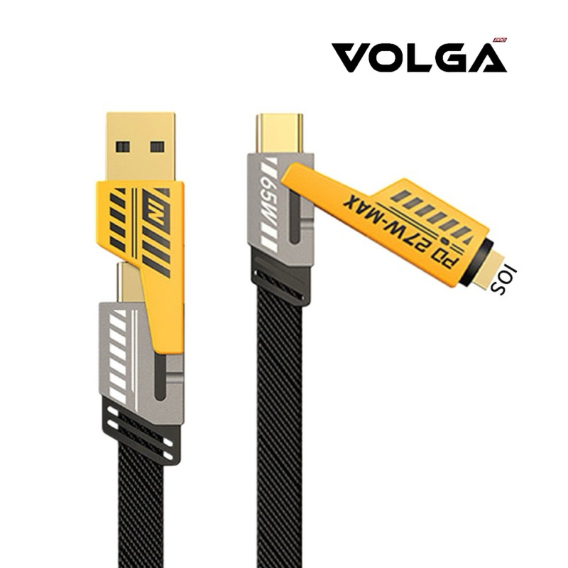 Volga สายชาร์จ USB-C 4In1 PD27W ชาร์จเร็ว 65W ถอดหัวได้ แถมถุงผ้ากำมะหยี่ เส้นเดียวจบ  TYPE-C 1.2M