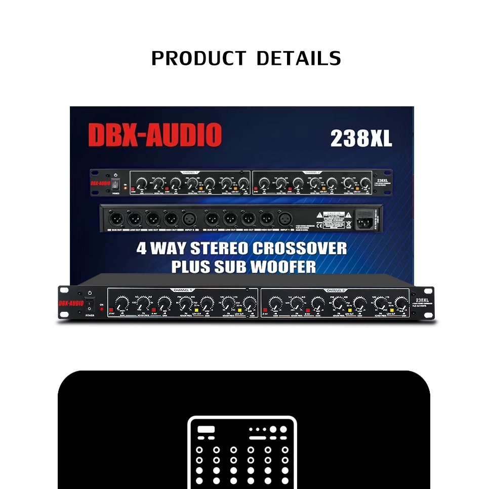 DBX-AUDIO 238XL ตัวแบ่งความถี่, มืออาชีพสามแผนก, ตัวแบ่งความถี่อิเล็กทรอนิกส์ประสิทธิภาพเวทีตัวเชื่อมต่อ XLR