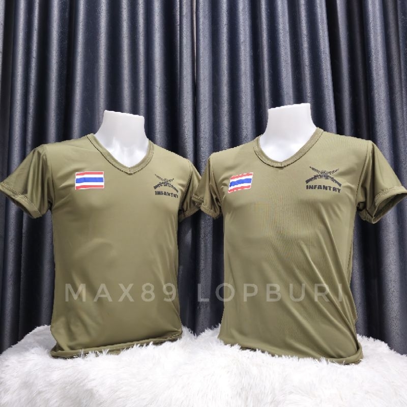 เสื้อยืดทหาร ราบ INFANTRY อกซ้ายธงชาติ ผ้านาโน คอวี