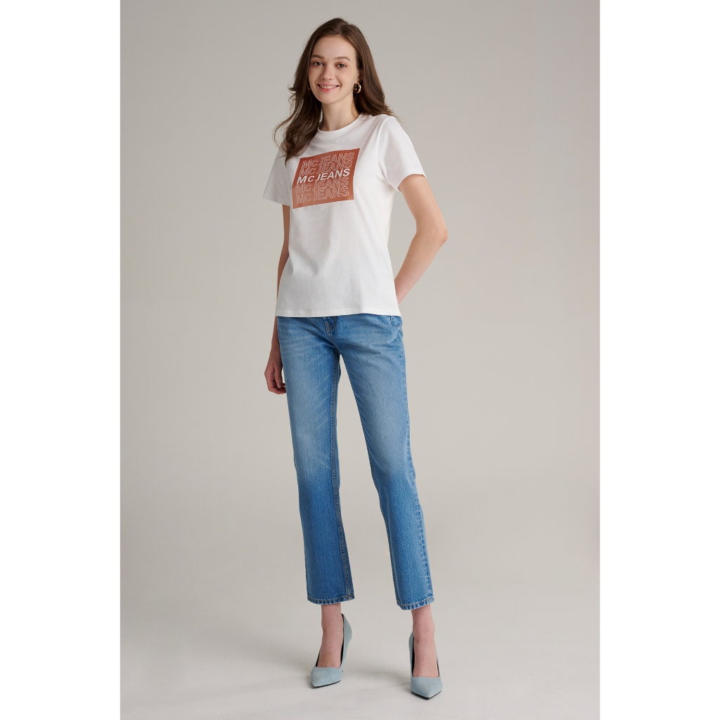 Mc jeans เสื้อยืดแขนสั้นผู้หญิง คอกลม สีขาว MTTZ744
