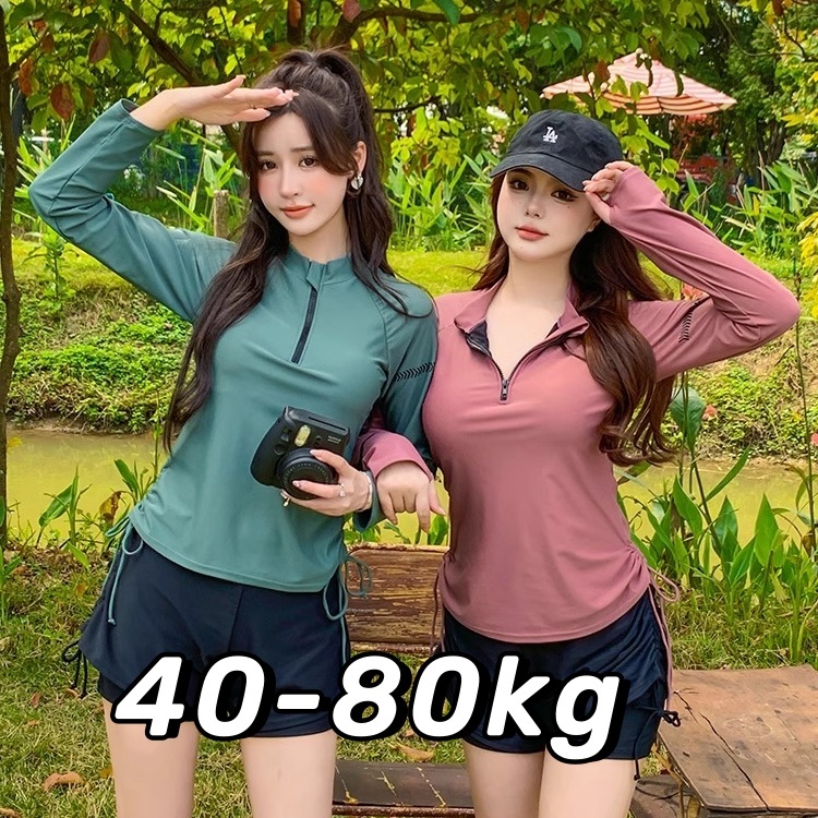 NEW ชุดว่ายน้ําสาวอวบ 40-80KG 2PCSชุดว่ายน้ําผู้หญิงแขนยาว ขนาดใหญ่ ชุดว่ายน้ําผู้หญิงทูพีช ผ้าแห้งเร็ว🔥พร้อมส่งจากไทย🔥