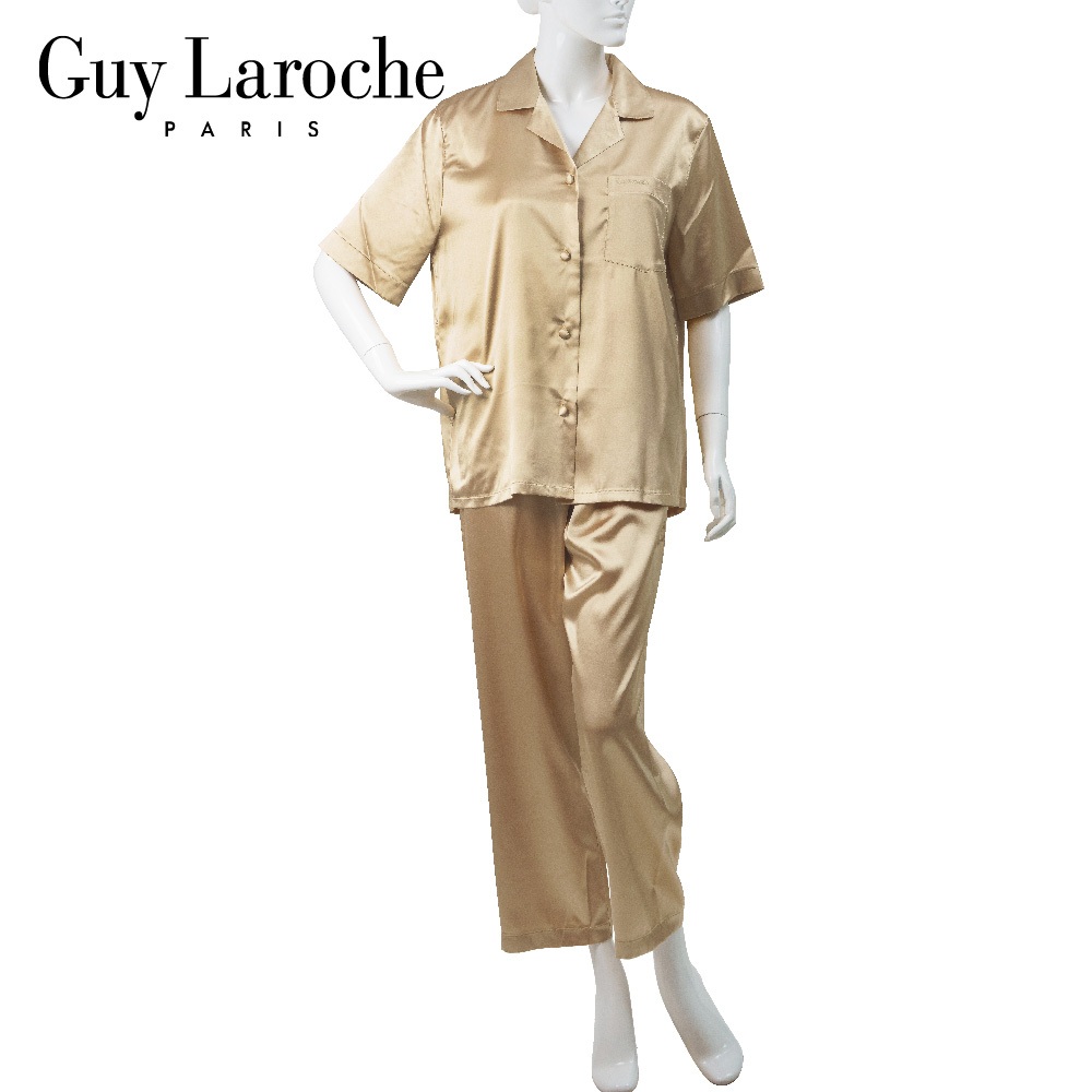 ชุดนอน แบรนด์ Guy Laroche ปาจามา ผ้า SATIN  เสื้อแขนสั้น + กางเกงขายาว ปักกระเป๋า Guy Laroche รุ่น  