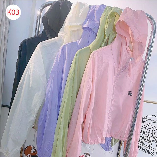 K03-เสื้อคลุมผ้าร่ม กันลมแดด  แขนยาวมีฮู้ด  เสื้อใส่เล่นสงกรานต์  เสื้อผ้าผู้หญิง