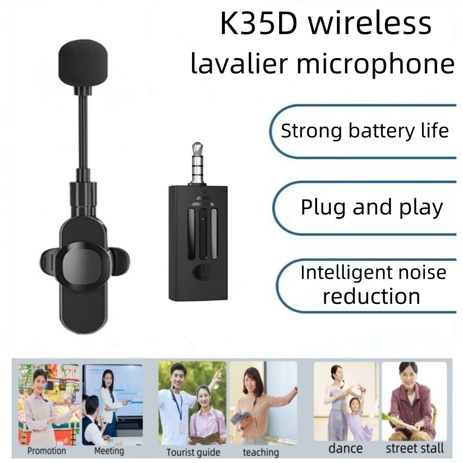 K35D ไมโครโฟนไร้สาย 3.5 มม. หัว Multi-Function ไมโครโฟนวิทยุลดเสียงรบกวน