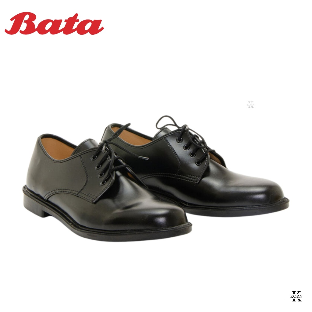 Bata รองเท้าคัทชูผู้ชาย รองเท้านักศึกษา แบบผูกเชือก หนังเทียม สีดำ (821-6780)