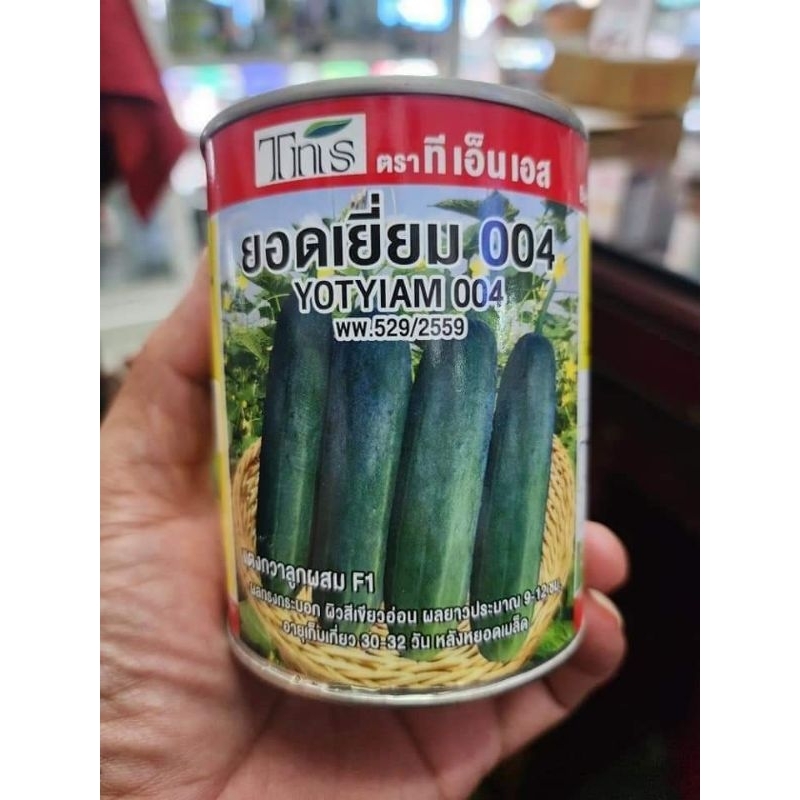 #แตงกวายอดเยี่ยม004 ขนาด 100 กรัม ผลทรงกระบอก ผลยาว 9-12 ซม. ผิวสีเขียวอ่อน