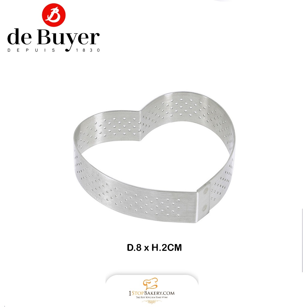 de Buyer France 3099.50 Perforated Stainless Steel Tart Ring, Heart Shape, Ø 8cm x H.2cm / พิมพ์อบทาร์ต
