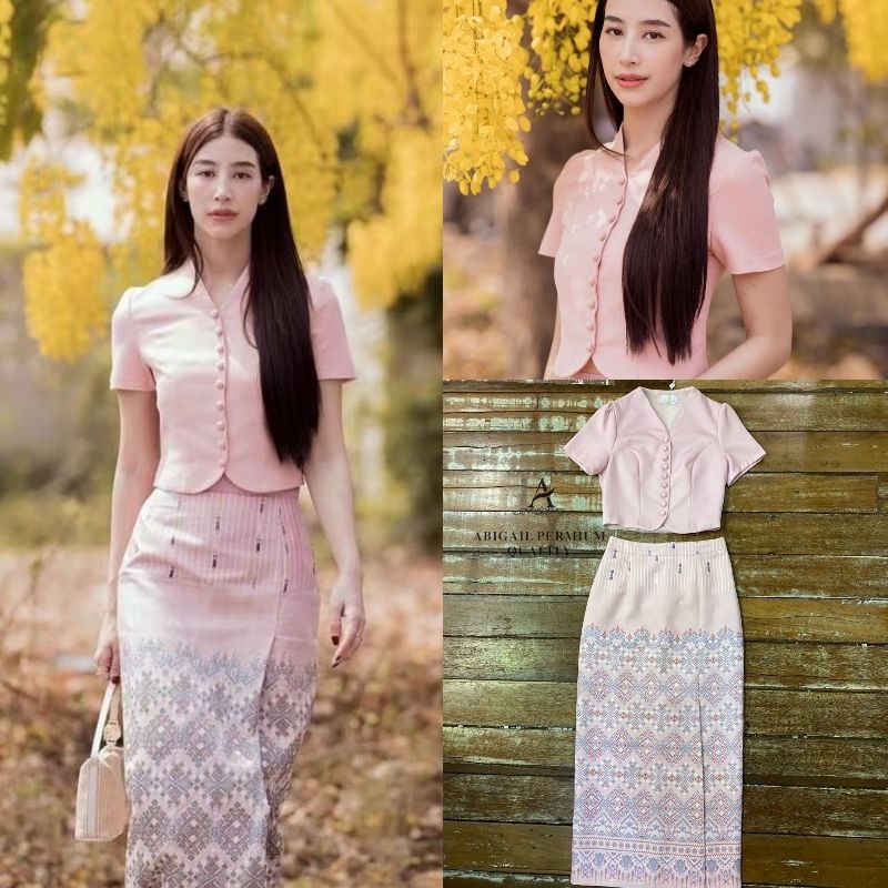 ชุดไทยประยุกต์สีชมsmklxl