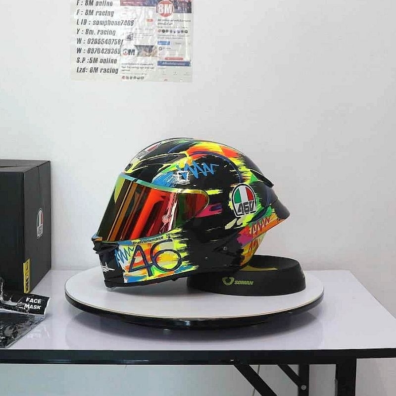 ใหม่มือ1 หมวกกันน็อคเต็มใบ สีเเดง แบน46V ร้าน8m racing 8m online สำหรับขับรถบิ๊กไบค์สไตล์สปอร์ต ใส่ไ
