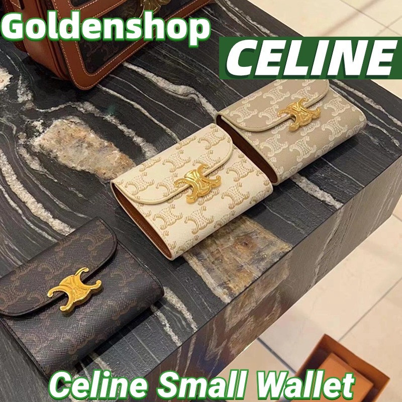 👜เซลีน CELINE Triomphe Small Wallet Canvas and Calfskin👜กระเป๋าสตางค์