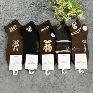 ถุงเท้าแฟชั่นลายน่ารัก โทนสีน้ำตาล 1แพ็ค10คุ่ 100฿ ขนาดฟรีไซส์(37-41) สินค้าคละลาย พร้อมส่งจ้า