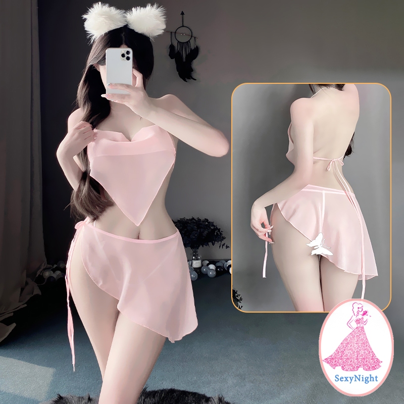 SexyNight 💞💞 ชุดยั่วผัวเซ็กซี่ ชุดนอนไม่ได้นอน ชีฟอง ดูผ่าน ราคาถูก พร้อมส่งจากไทย（H9281）