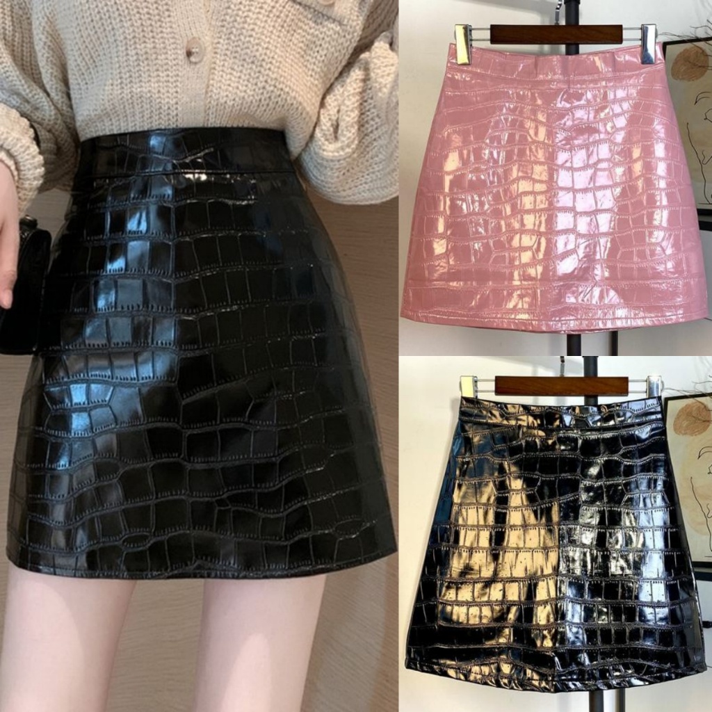 KaeKai พร้อมส่ง กระโปรง เซ็กซี่ ปาร์ตี้ สายฝอ ลายหนังจระเข้ หนังPU ซิปหลัง มีซับใน แฟชั่น ผู้หญิง