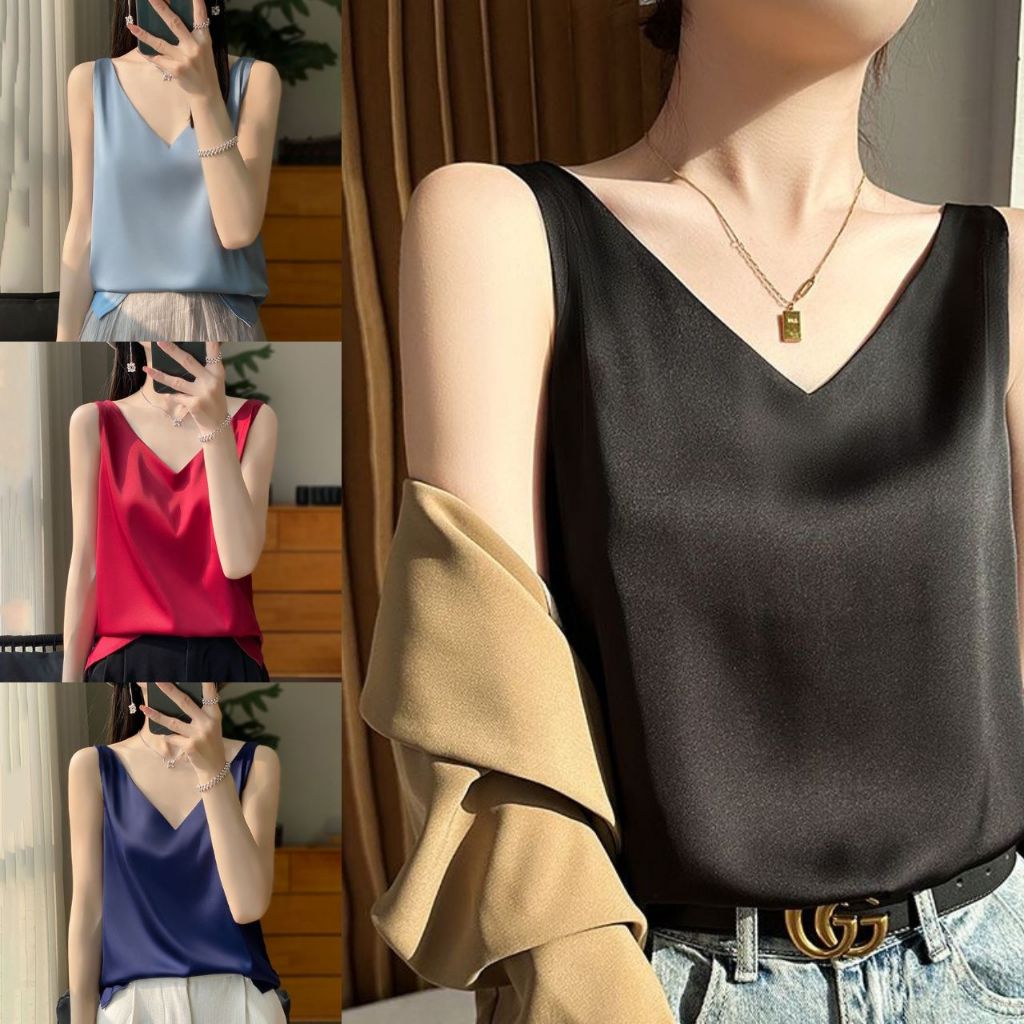 เสื้อกล้ามSatin Dimon ไฮโซ ผ้าเครปซาติน M-XL เรียบหรู