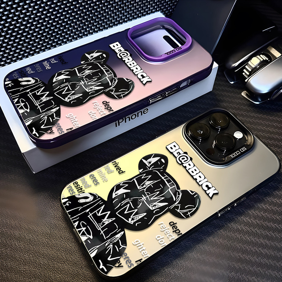 สำหรับ iPhone 13 12 14 11 15 Pro Max XR X Plus XS SE 7 8 แบรนด์แฟชั่นหมีรุนแรงรูปแบบกรณีโทรศัพท์กรณียากกันกระแทกและ