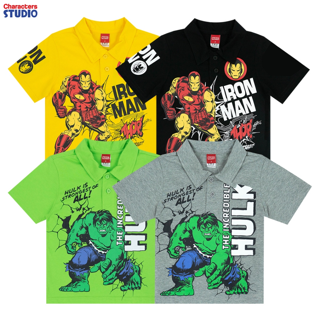 Marvel Boy Iron Man&hulk T-shirts - เสื้อยืดคอปกเด็กผู้ชาย ไอร่อนแมน ฮัค สินค้าลิขสิทธิ์แท้100%