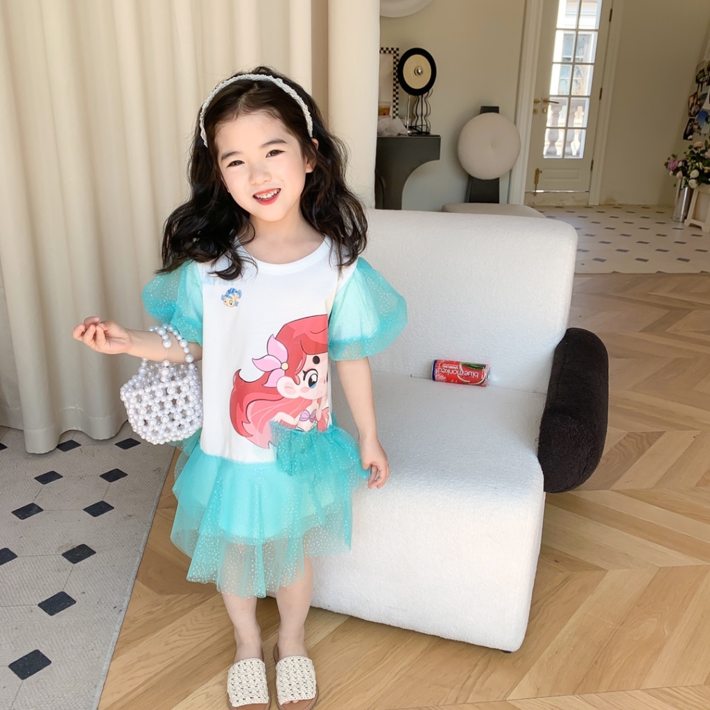 PRINCESS KESLI เดรสเด็กผู้หญิง ชุดเอลซ่า ชุดนางเงือกเด็กผู้หญิง มินิเดรสเด็กผู้หญิง 1-9 ปี