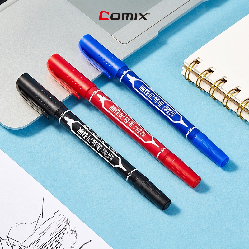 Comix MK804 MK826 ปากกามาร์ค 0.5-1.5mm ปากกามาร์กเกอร์ 2 หัว ดำ/แดง/น้ำเงิน มาร์กเกอร์หัวเล็ก กันน้ำได้ มาร์กเกอร์