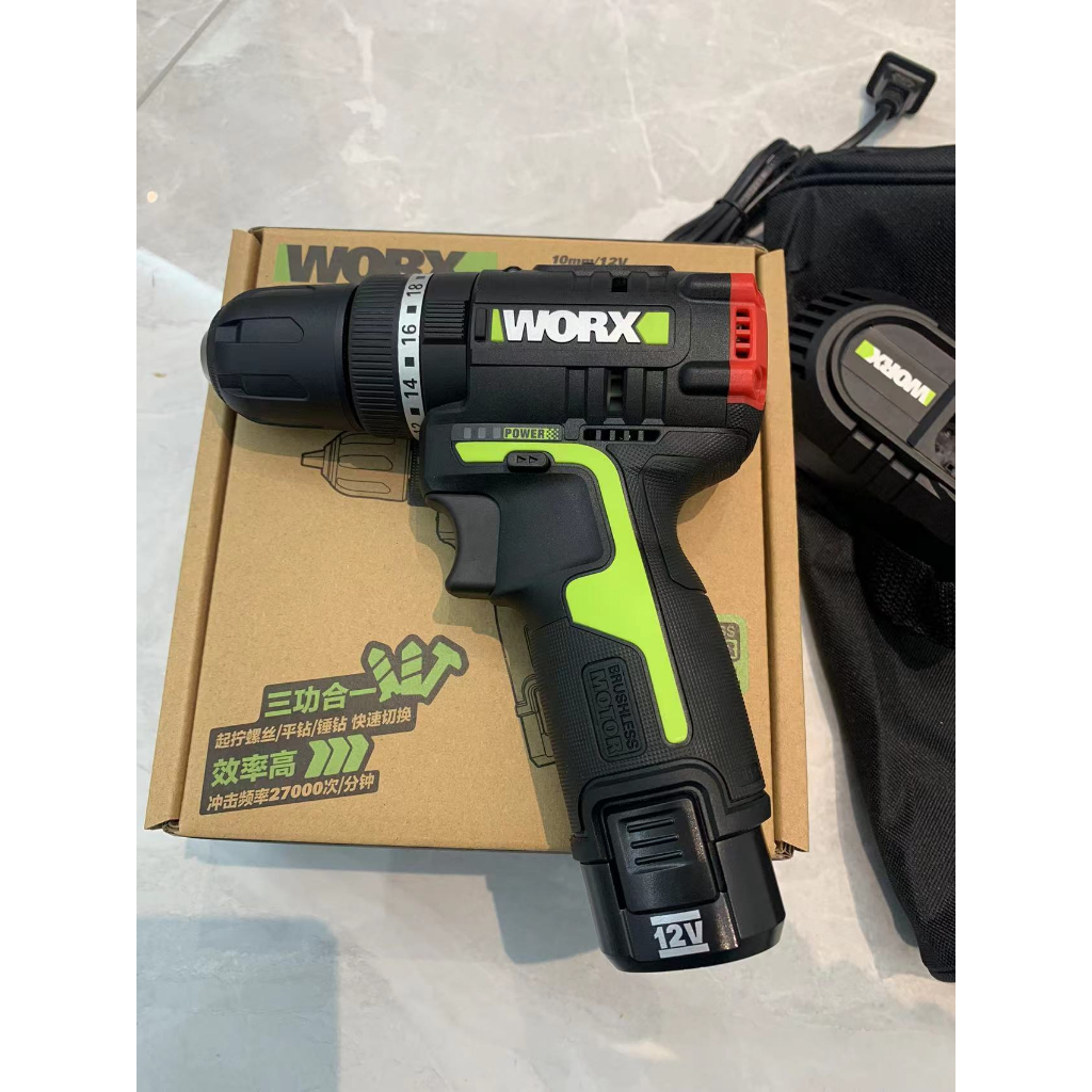 Worx WU131X สว่านไร้สายแบบไร้แปรงถ่านพร้อมฟังก์ชันกระแทก - เครื่องมือไฟฟ้า 3-in-1 กำลังแรง