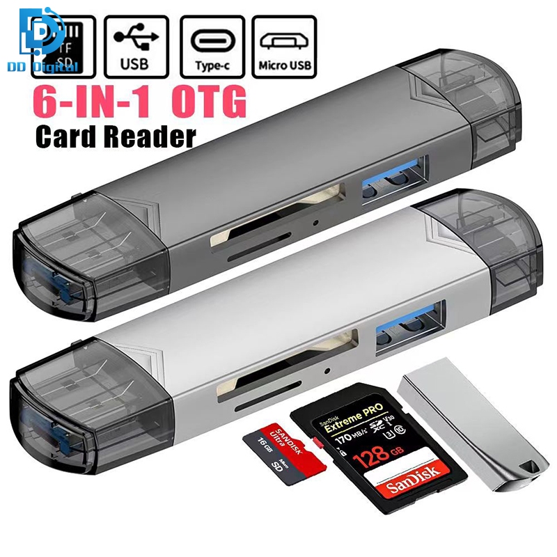 เครื่องอ่านการ์ด SD/TF Card Reader 6in1 USB3.0 OTG Type C การ์ดรีดเดอร์  สำหรับ แล็ปท็อป Windows Lin