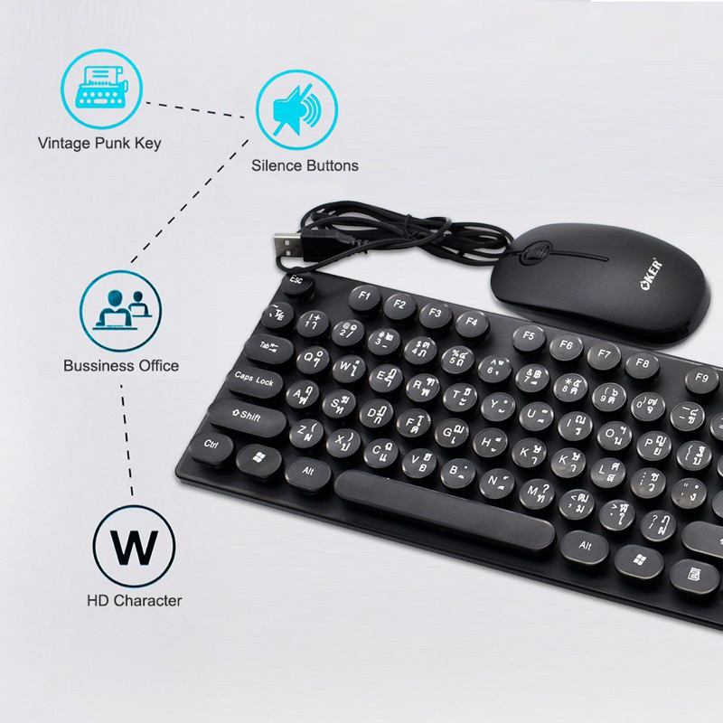 ✅แท้100%  OKER KM-4018 Keyboard + Mouse Combo Set ชุดคีย์บอร์ดเม้าส์ ต่อ คอมพิวเตอร์ โน๊ตบุ๊ค