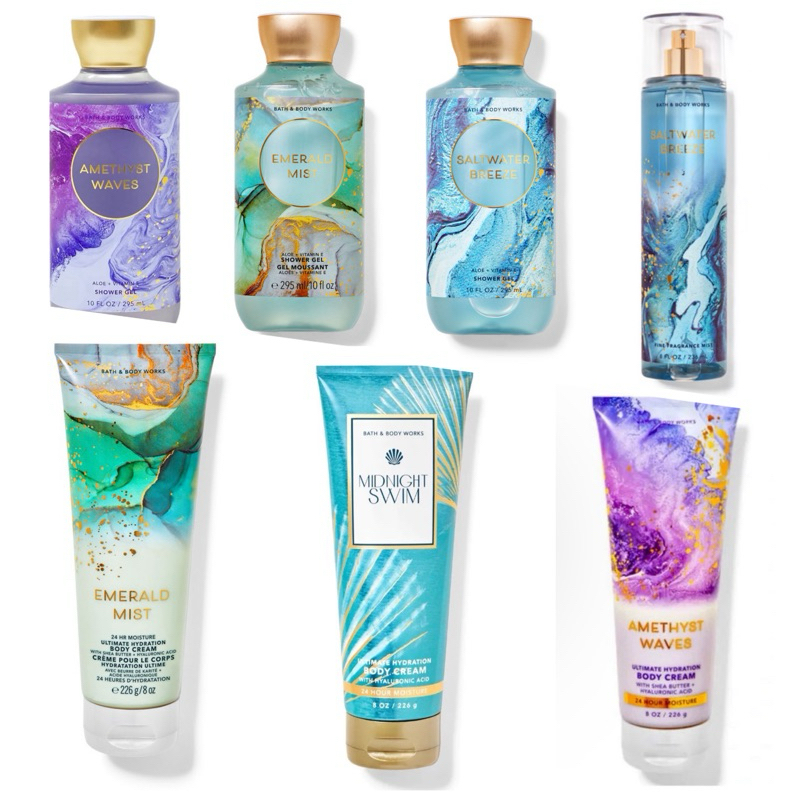 SALTWATER BREEZE,Midnight swim,Amethyst Waves,Emerald แท้ %Mist bath & body works
