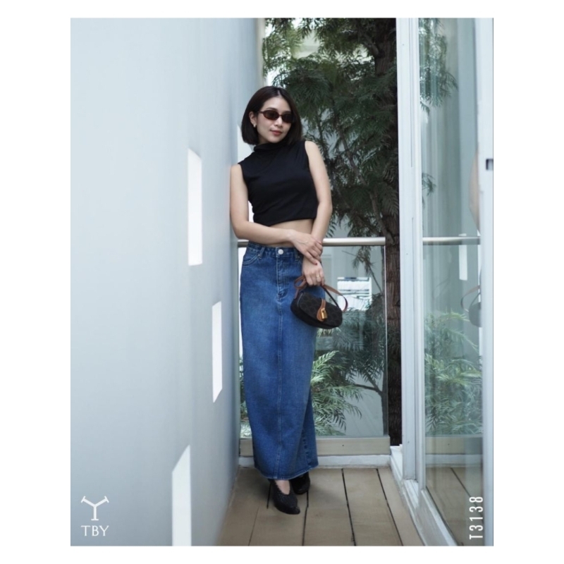 T3138  กระโปรงยาว เอวสูง