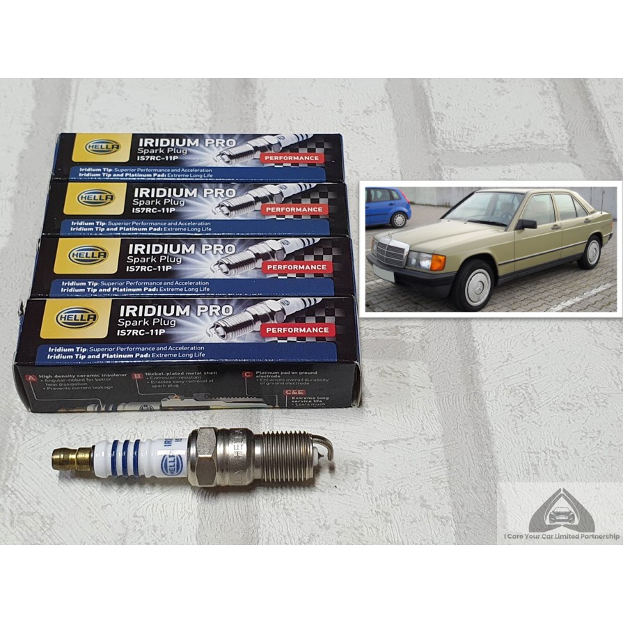 หัวเทียนเข็ม อิริเดียม Benz W201 190E ชุด 4 หัว / 6 หัว ระยะใช้งาน 100000 กม / Spark Plug : Hella IS